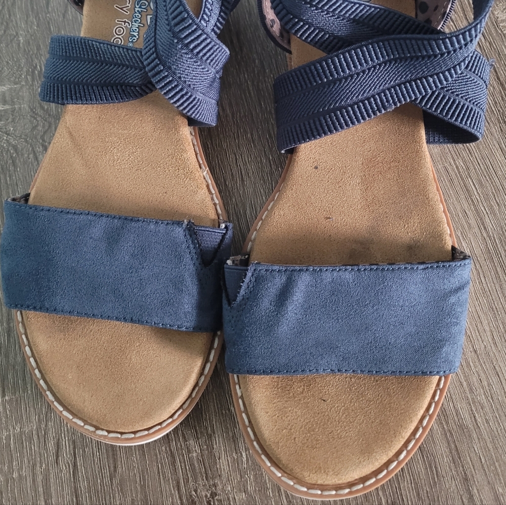 Bob's by Skechers Foam Memory Sandals Blue Sz 6.5 Comfy Stretch Summer Ready